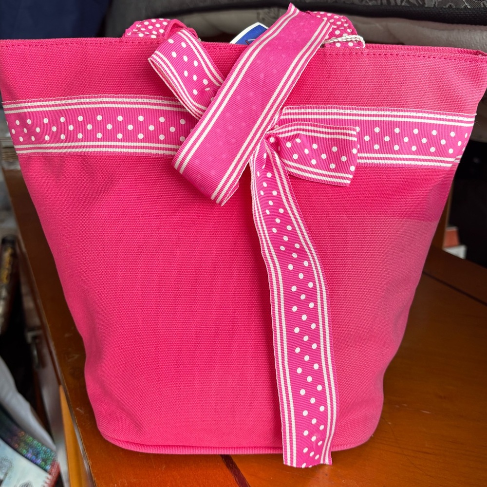 Elegant Pink Tote with Polka Dot Ribbon